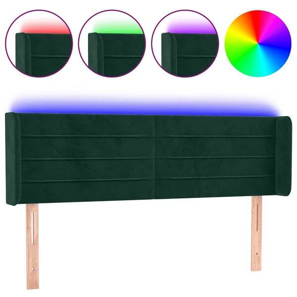 Čelo postele s LED tmavě zelené 147 x 16 x 78/88 cm samet 3123427