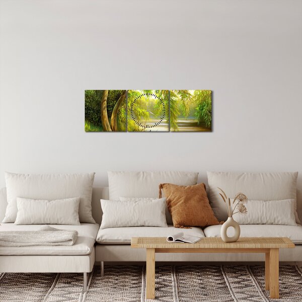 Obraz - Vrba u jezera, olejomalba (s hodinami) (90x30 cm)