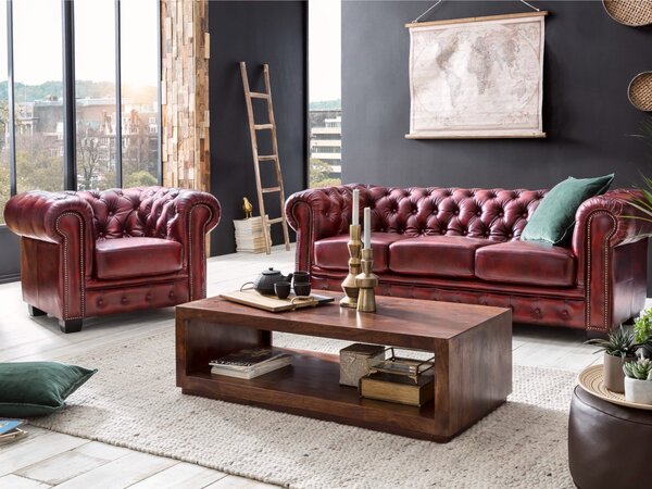 FN Pohovka Chesterfield Classic 3 kůže bordó