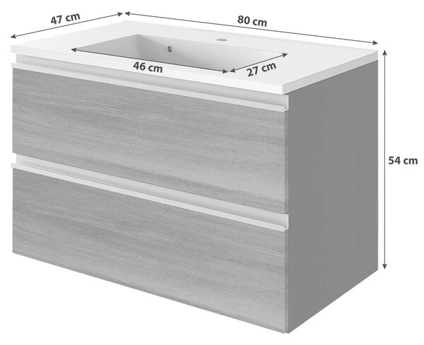 SKŘÍŇKA S UMYVADLEM, barvy stříbrného dubu, barvy grafitu, 80/54/47 cm Held - Koupelnové série, Online Only