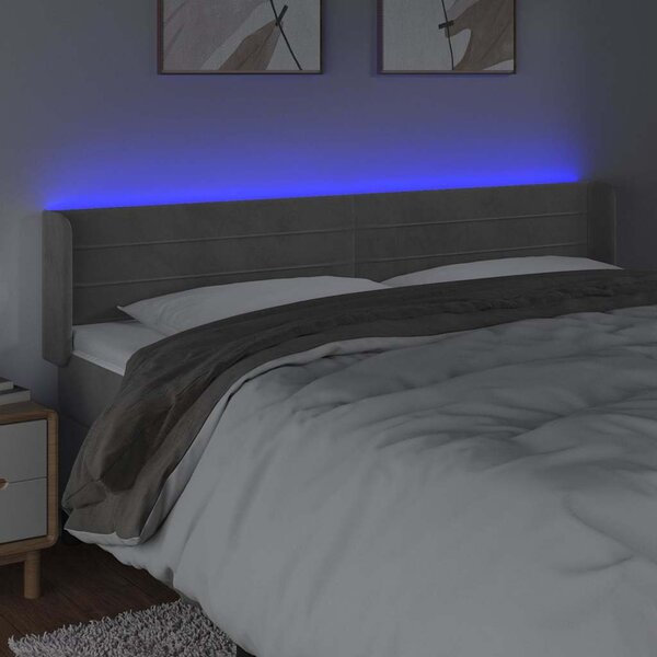 Čelo postele s LED světle šedé 203 x 16 x 78/88 cm samet 3123442