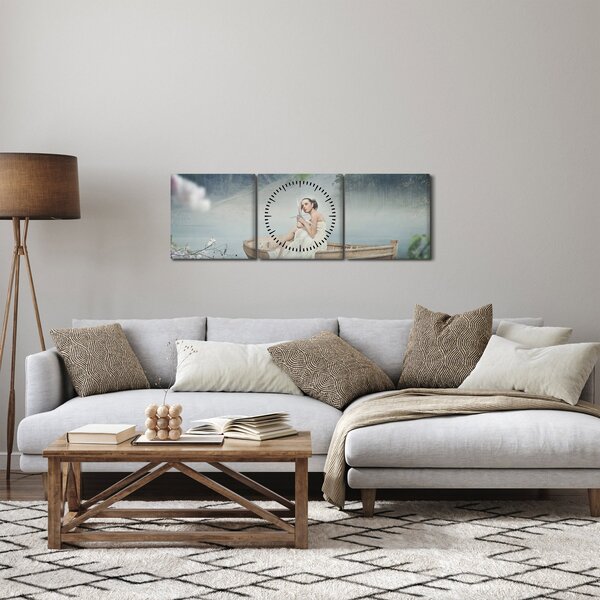 Obraz - Žena na loďce (s hodinami) (90x30 cm)