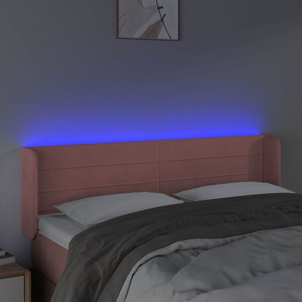 Čelo postele s LED růžové 147 x 16 x 78/88 cm samet 3123429