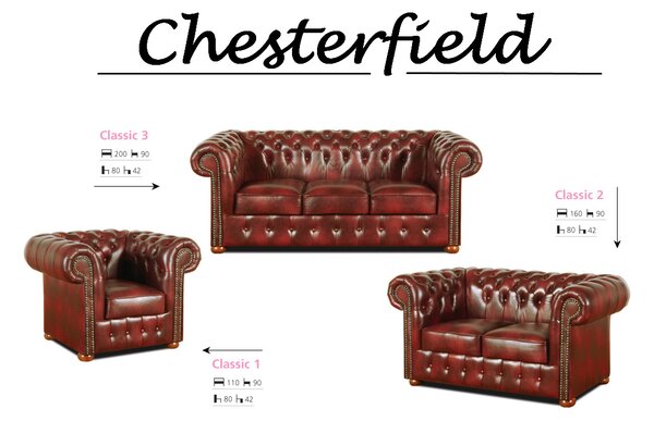 FN Pohovka Chesterfield Classic 3 kůže bordó