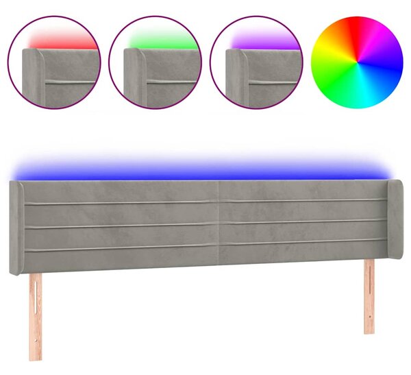 Čelo postele s LED světle šedé 203 x 16 x 78/88 cm samet 3123442