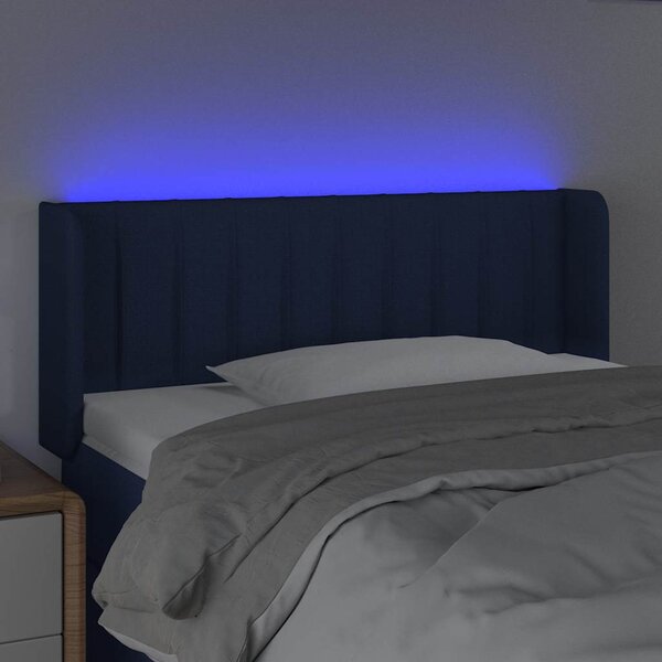 Čelo postele s LED modré 83 x 16 x 78/88 cm textil 3123454