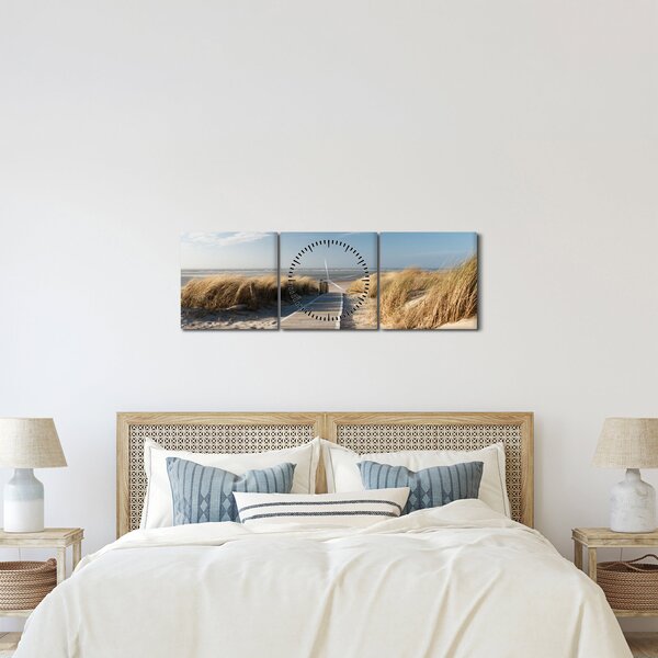Obraz - Písečná pláž na ostrově Langeoog, Německo (s hodinami) (90x30 cm)