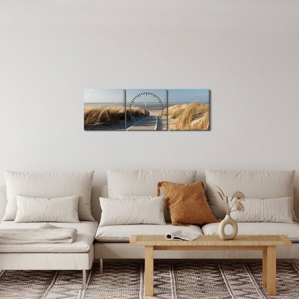 Obraz - Písečná pláž na ostrově Langeoog, Německo (s hodinami) (90x30 cm)