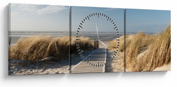 Obraz - Písečná pláž na ostrově Langeoog, Německo (s hodinami) (90x30 cm)