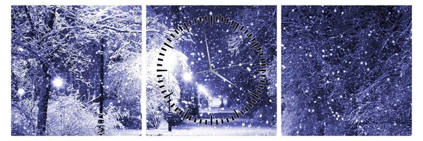 Obraz - Kouzelná zimní noc (s hodinami) (90x30 cm)