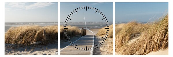 Obraz - Písečná pláž na ostrově Langeoog, Německo (s hodinami) (90x30 cm)