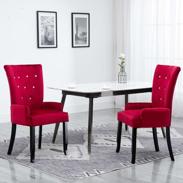 Jídelní židle s područkami 2 ks červené samet