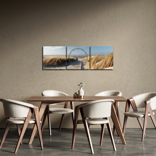Obraz - Písečná pláž na ostrově Langeoog, Německo (s hodinami) (90x30 cm)