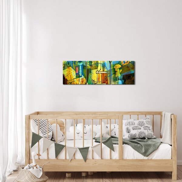 Obraz - Architektura, kubistická abstrakce (s hodinami) (90x30 cm)