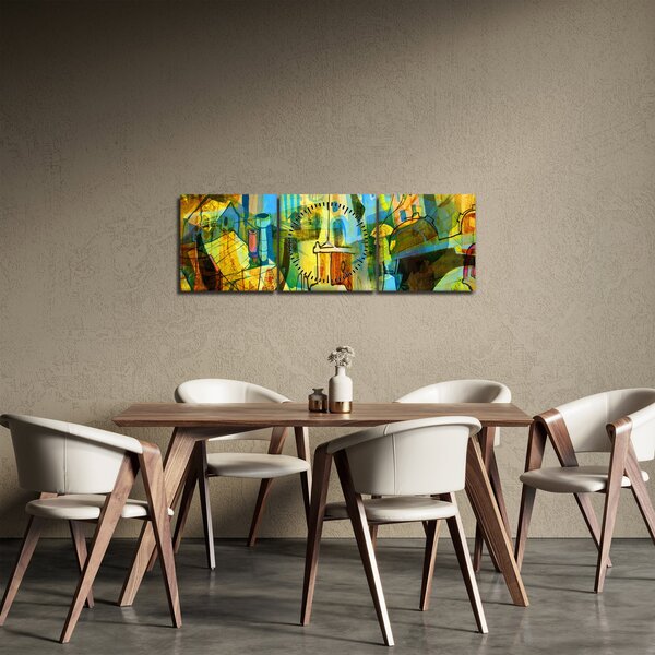 Obraz - Architektura, kubistická abstrakce (s hodinami) (90x30 cm)