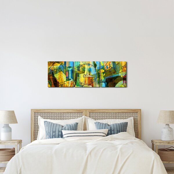 Obraz - Architektura, kubistická abstrakce (s hodinami) (90x30 cm)