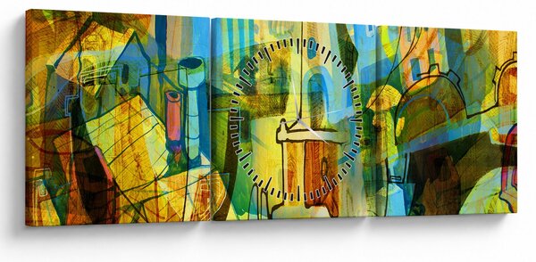 Obraz - Architektura, kubistická abstrakce (s hodinami) (90x30 cm)