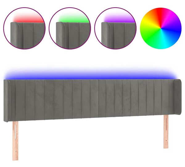 Čelo postele s LED tmavě šedé 163 x 16 x 78/88 cm samet 3123529