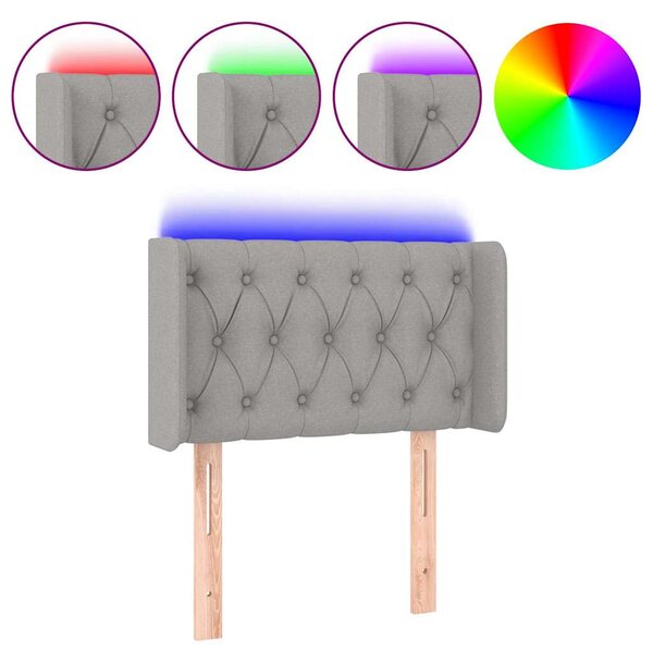 Čelo postele s LED světle šedé 83 x 16 x 78/88 cm textil 3123546