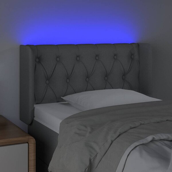 Čelo postele s LED světle šedé 83 x 16 x 78/88 cm textil 3123546