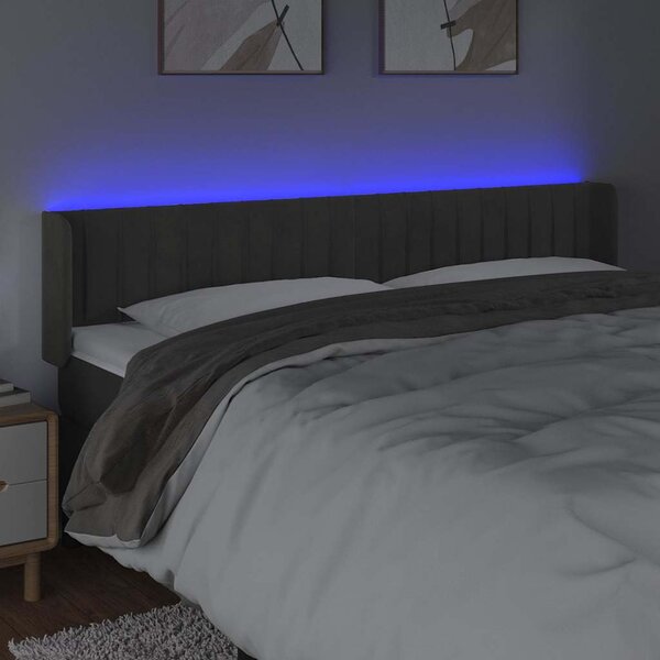 Čelo postele s LED tmavě šedé 163 x 16 x 78/88 cm samet 3123529