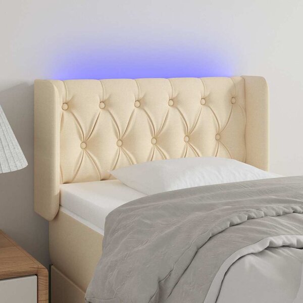 Čelo postele s LED krémové 83 x 16 x 78/88 cm textil 3123551