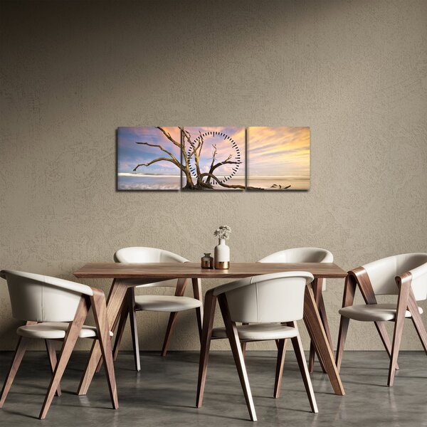 Obraz stromu v oceánu (s hodinami) (90x30 cm)