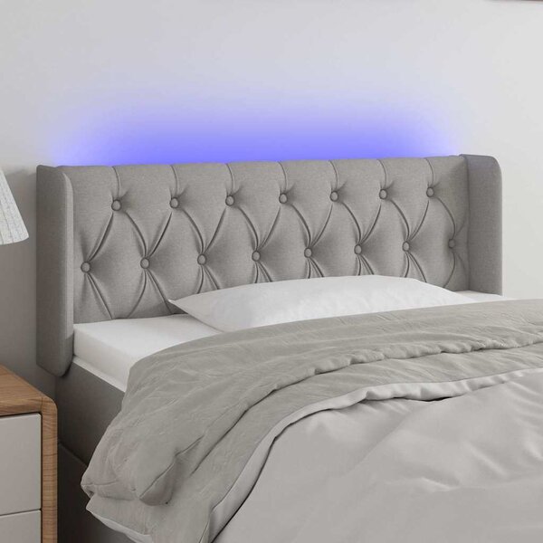 Čelo postele s LED světle šedé 93 x 16 x 78/88 cm textil 3123554