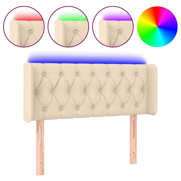 Čelo postele s LED krémové 103 x 16 x 78/88 cm textil 3123567
