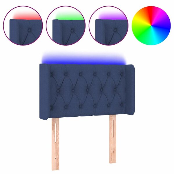 Čelo postele s LED modré 83 x 16 x 78/88 cm textil 3123552