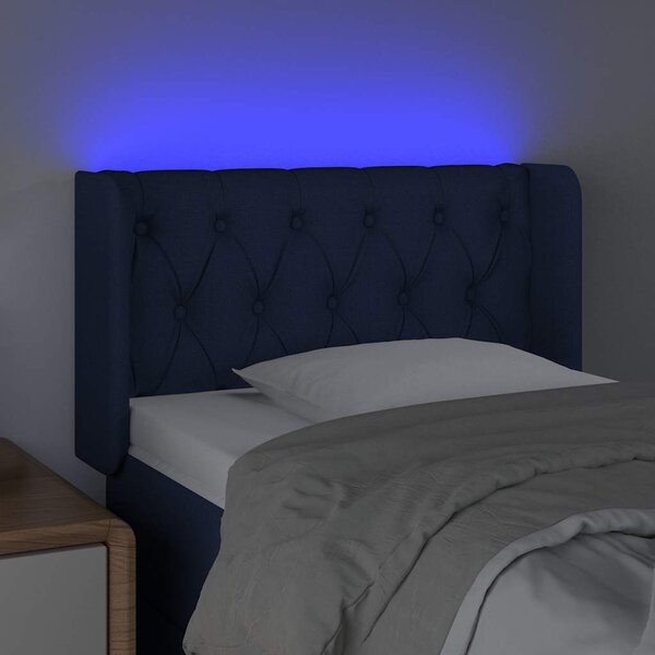 Čelo postele s LED modré 83 x 16 x 78/88 cm textil 3123552