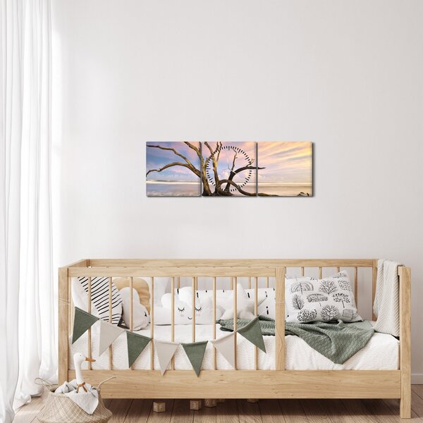 Obraz stromu v oceánu (s hodinami) (90x30 cm)