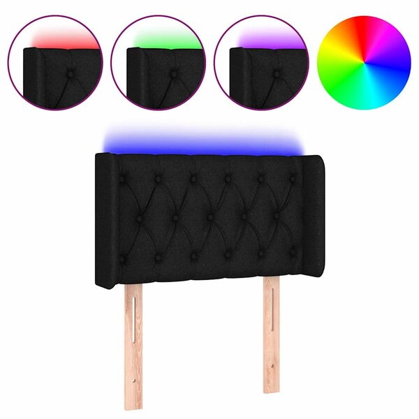 Čelo postele s LED černé 83 x 16 x 78/88 cm textil 3123548