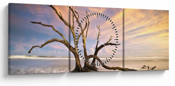 Obraz stromu v oceánu (s hodinami) (90x30 cm)
