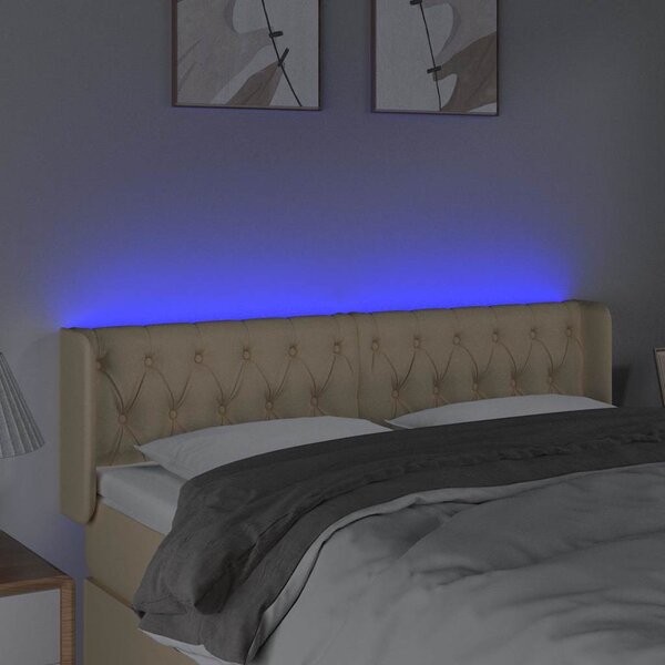Čelo postele s LED krémové 147 x 16 x 78/88 cm textil 3123575