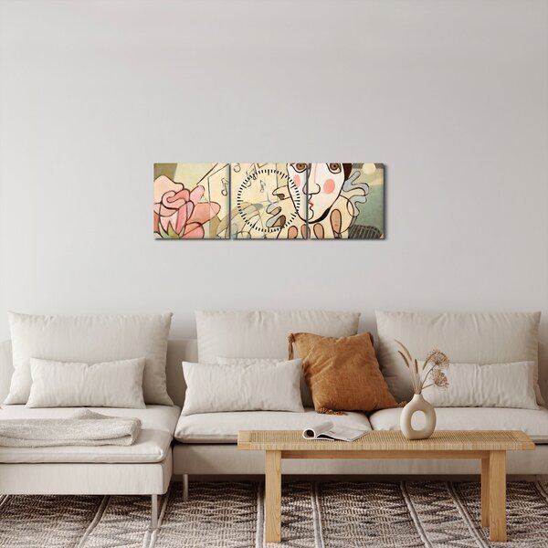 Obraz - Kubismus - harlequin and rose (s hodinami) (90x30 cm)