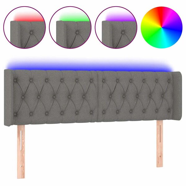 Čelo postele s LED tmavě šedé 147 x 16 x 78/88 cm textil 3123571