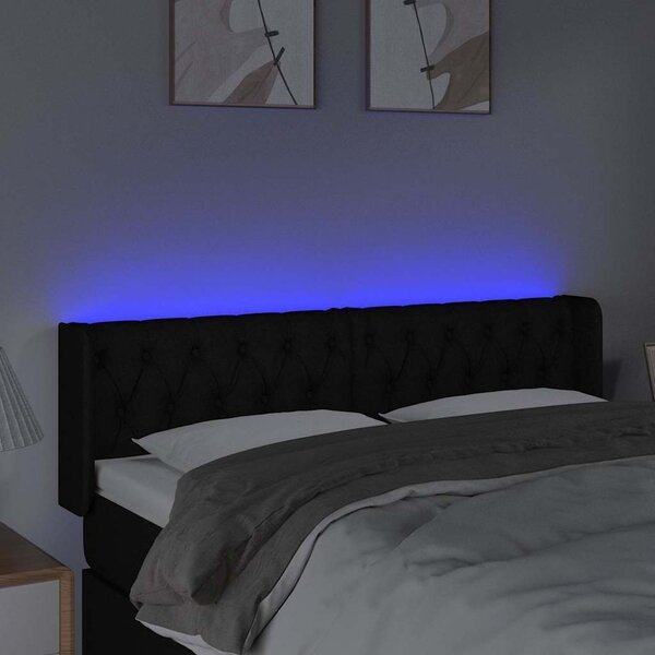 Čelo postele s LED černé 163 x 16 x 78/88 cm textil 3123580