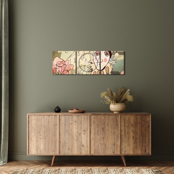 Obraz - Kubismus - harlequin and rose (s hodinami) (90x30 cm)