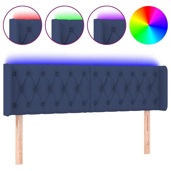Čelo postele s LED modré 163 x 16 x 78/88 cm textil 3123584