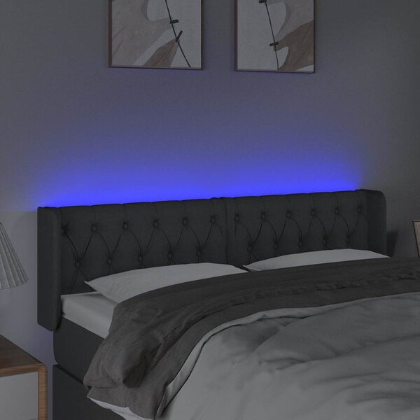 Čelo postele s LED tmavě šedé 147 x 16 x 78/88 cm textil 3123571