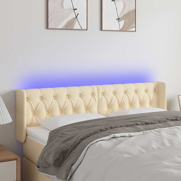 Čelo postele s LED krémové 147 x 16 x 78/88 cm textil 3123575