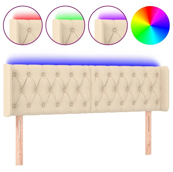 Čelo postele s LED krémové 147 x 16 x 78/88 cm textil 3123575