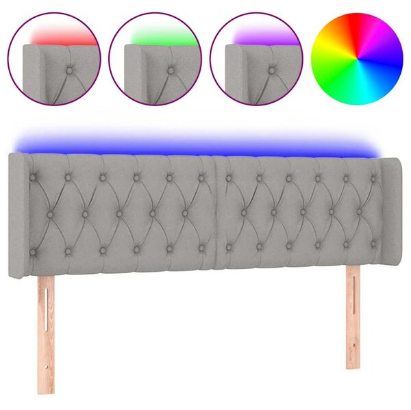 Čelo postele s LED světle šedé 147 x 16 x 78/88 cm textil 3123570