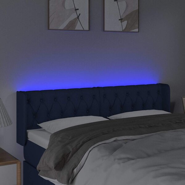 Čelo postele s LED modré 163 x 16 x 78/88 cm textil 3123584
