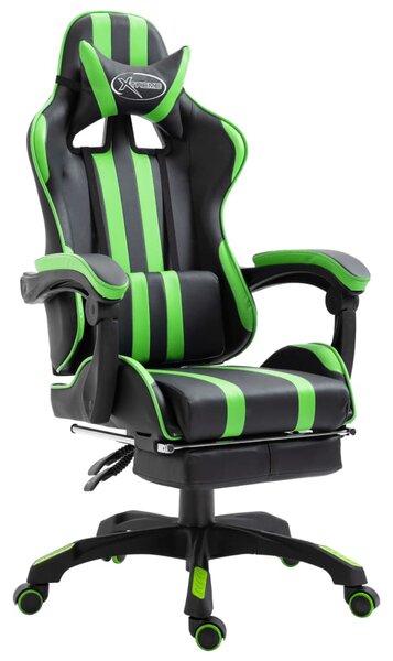 Herní židle s podnožkou zelená umělá kůže