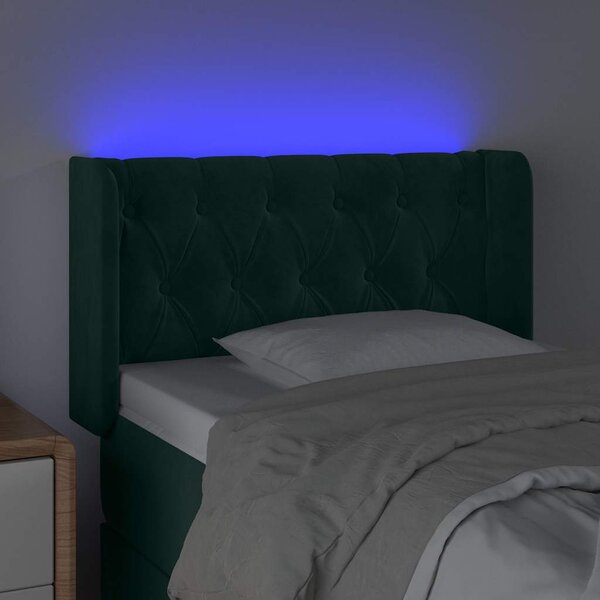 Čelo postele s LED tmavě zelené 83 x 16 x 78/88 cm samet 3123605