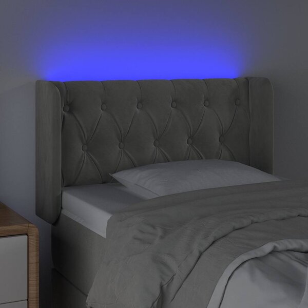 Čelo postele s LED světle šedé 83 x 16 x 78/88 cm samet 3123602