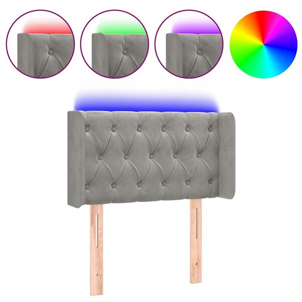 Čelo postele s LED světle šedé 83 x 16 x 78/88 cm samet 3123602