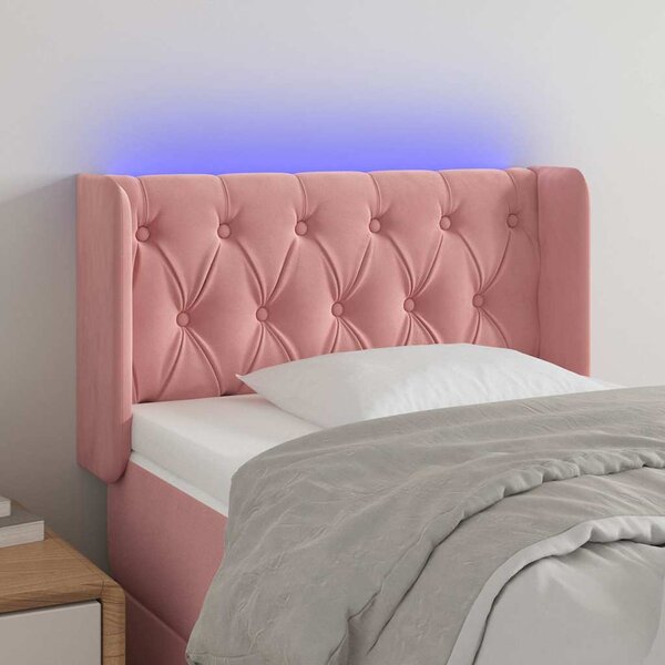 Čelo postele s LED růžové 83 x 16 x 78/88 cm samet 3123607